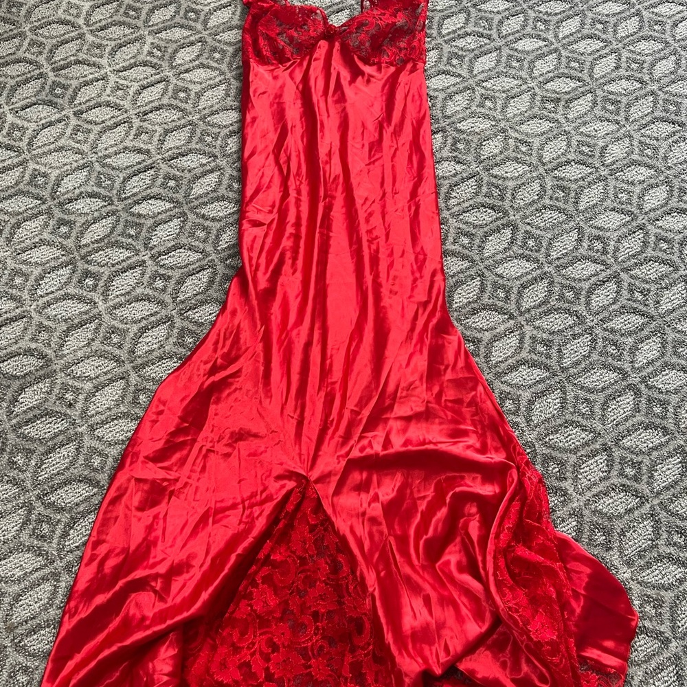 Frederick's of Hollywood Red Satin and Lace Chemise